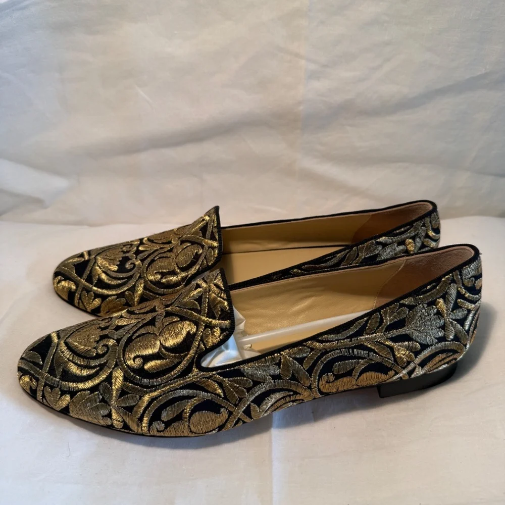 M.Gemi Patterned Embriodered Gold and Black Loafers - Picture 3 of 7
